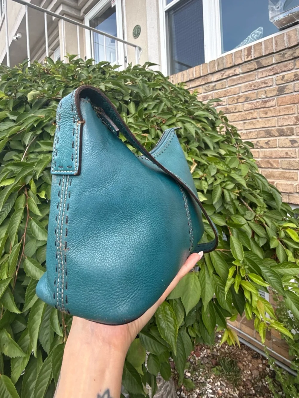 Vintage Fossil Teal Blue Leather Shoulder Bag Y2K Boho Purse - Picture 5 of 9